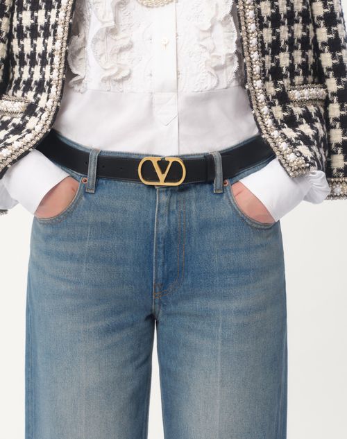 Valentino Garavani Vlogo Signature Belt in Shiny Calfskin 30 mm Woman Black 080