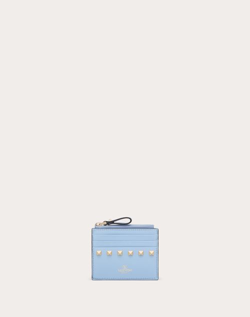 Valentino Garavani - Rockstud Calfskin Cardholder With Zipper - Azure - Woman - Wallets And Small Leather Goods