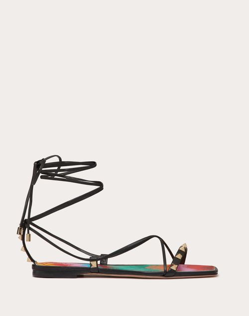 Valentino Garavani - Flat Nappa Leather Sandals - Black - Woman - Rockstud Sandals - Shoes