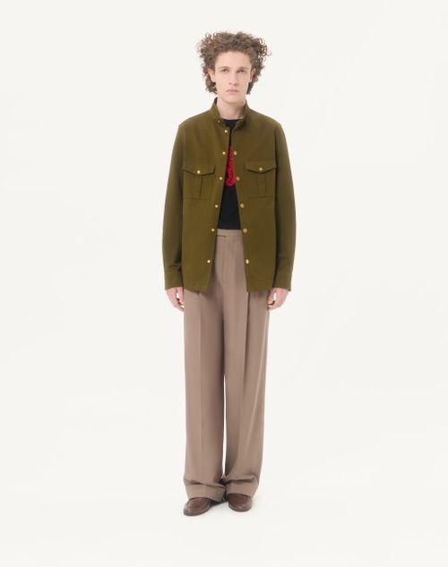 Valentino - Valentino Hemdjacke Aus Canneté-baumwolle Mit Vlogo-stickerei - Militärgrün - Mann - Jacken Und Winterjacken