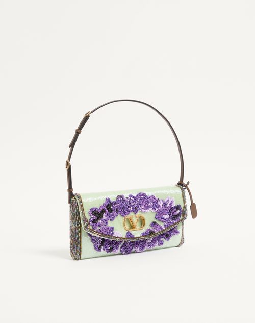 Valentino Garavani - Borsa Piccola A Spalla Valentino Garavani Devain Ricamata - Menta/viola - Donna - Borse A Spalla