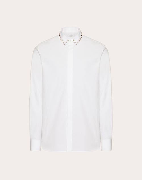 Valentino - Camisa De Algodón De Mangas Largas Con Tachuelas Black Untitled En El Cuello - Blanco - Hombre - Camisas