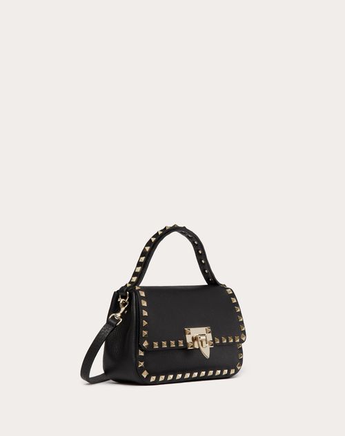 Valentino Garavani - Small Rockstud Grainy Calfskin Handbag - Black - Woman - Top Handle Bags