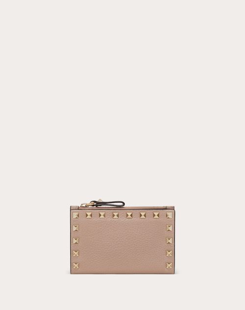 Valentino Garavani - Rockstud Grainy Calfskin Cardholder With Zipper - Poudre - Woman - Wallets And Small Leather Goods