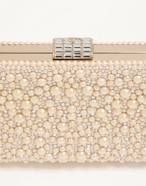 Valentino Garavani - Clutch Valentino Garavani Berthe Con Perle E Strass - Crema/crystal - Donna - Pochette