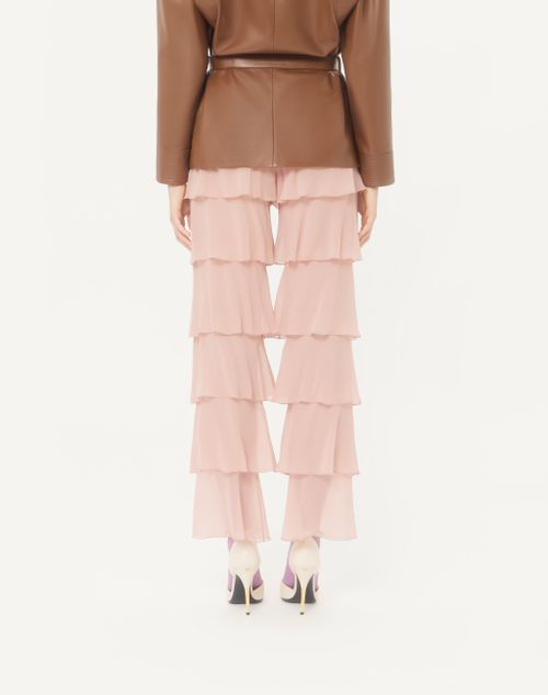 Valentino - Trousers In Light Georgette - Pink - Woman - Trousers And Shorts