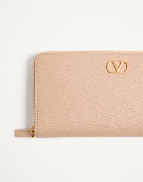 Valentino Garavani - Vlogo Signature Zippered Wallet In Grainy Calfskin - Pink - Woman - Wallets And Small Leather Goods