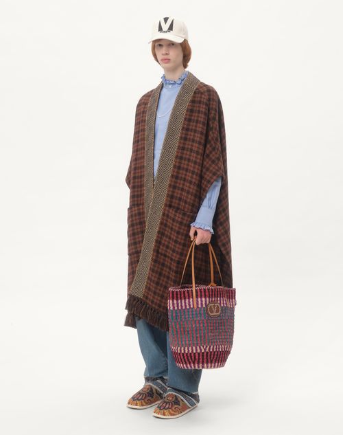 Valentino - Wool Cape With Jacquard Trim And Tassels On The Hem - Brown/camel - Man - Coats And Blazers