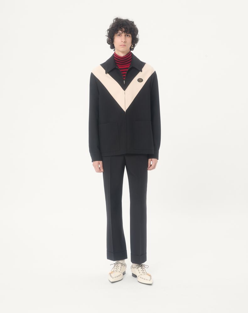 Valentino Nylon Gabardine Jacket With Inlaid V And Vlogo Patch Man Black 46