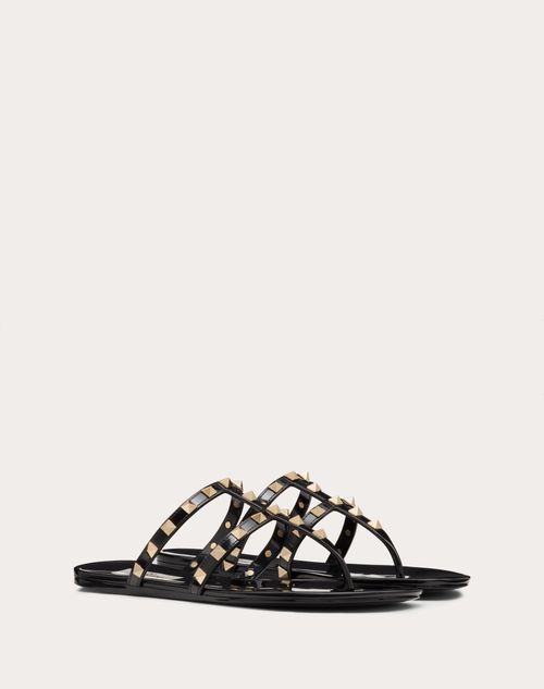 Valentino Garavani - Rockstud Flat Rubber Sandal - Black - Woman - Slides And Thongs