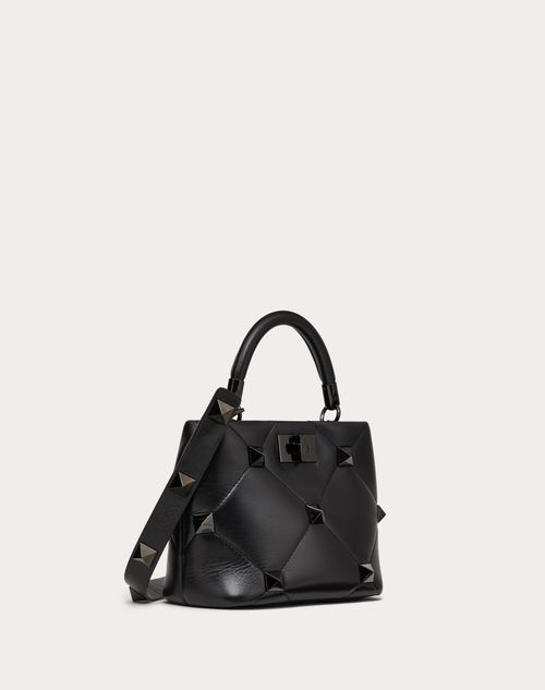 Valentino Garavani - Small Roman Stud The Handle Bag In Nappa Leather With Tone-on-tone Studs - Black - Woman - Valentino Garavani Roman Stud