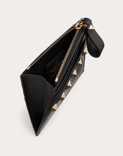 ROCKSTUD CALFSKIN CARDHOLDER WITH ZIPPER