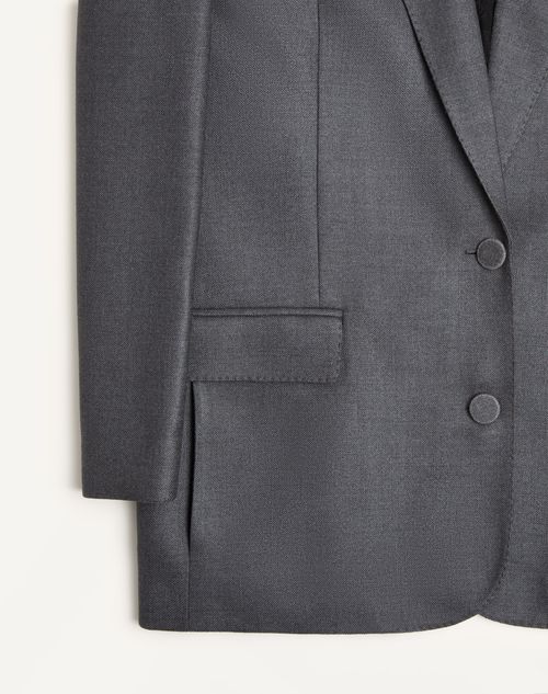 Valentino - Single-breasted Jacket In Textured Silk Wool - Dark Grey - Woman - Jackets And Blazers