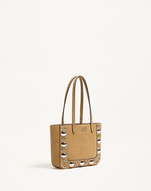 Valentino Garavani - Valentino Garavani Nellcôte Mini Suede Shopping Bag - Havana Beige - Woman - Bags