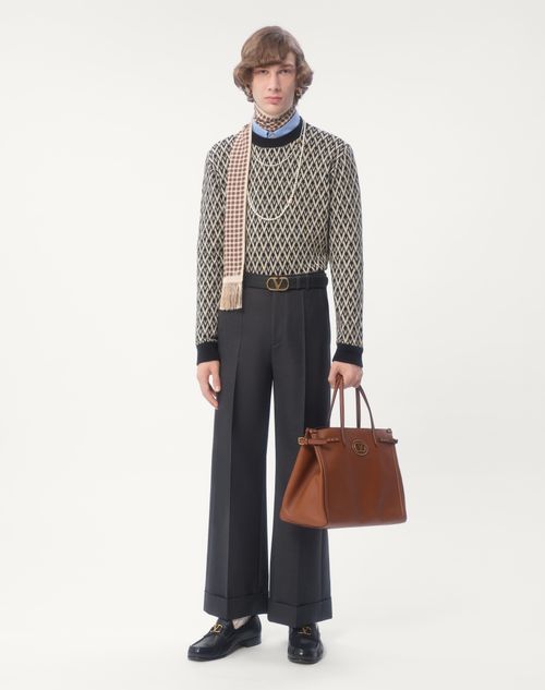 Valentino - Crewneck Wool Jumper With Toute La V Jacquard Pattern - Black/cream - Man - Knitwear
