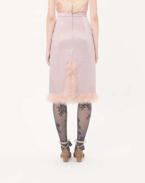 Valentino - Satin Skirt With Feathers - Mauve - Woman - Skirts