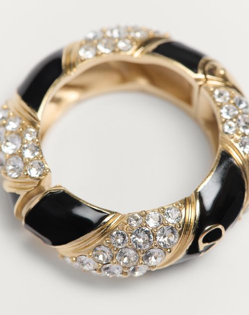 Valentino Garavani - Pas Plus Mono Earring In Metal, Enamel And Swarovski® Crystals - Gold/black/crystal - Woman - Jewellery