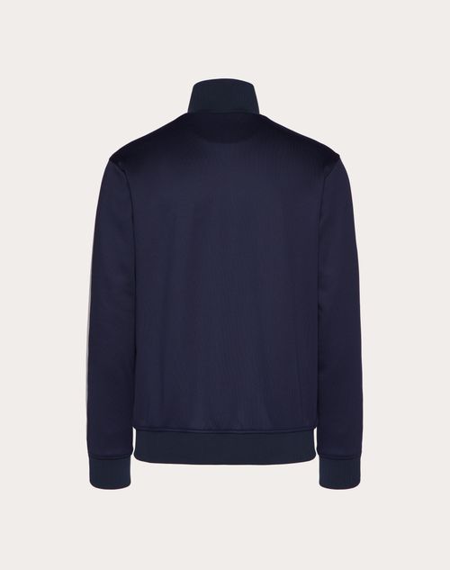 Valentino - Sudadera De Acetato Con Cuello Alto, Cierre Y Parche Del Vlogo Signature - Azul Marino - Hombre - Camisetas Y Sudaderas