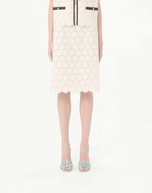 Valentino - Cotton Skirt With Fleurs À Jour - Latte - Woman - Skirts