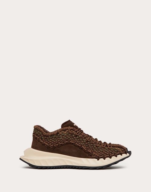 Valentino Garavani - Valentino Garavani Outdoor Crochet Sneakers In Fabric And Suede - Brown/beige - Man - Shoes