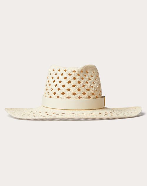 Valentino Garavani - V Detail Straw And Leather Fedora Hat - Ivory - Woman - Hats And Gloves