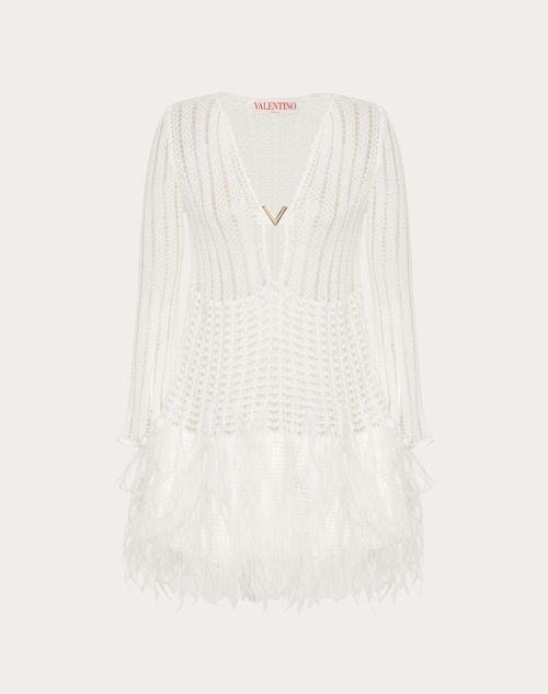 Valentino - Embroidered Cotton Dress With Feathers - Ivory - Woman - Woman Ready To Wear Sale