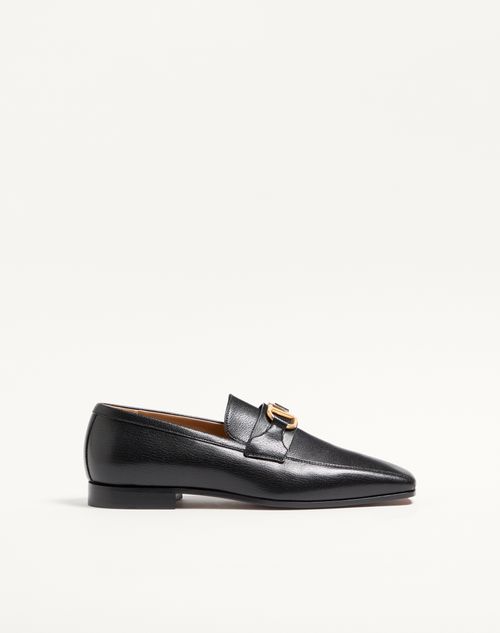 Valentino Garavani - Vlogo Signature Kidskin Loafer - Black - Man - Loafers And Driver