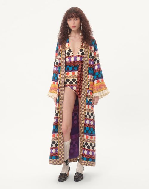 Valentino - Twill Dressing Gown With Opticool Riga Pois Print - Multicolor - Woman - Coats And Outerwear
