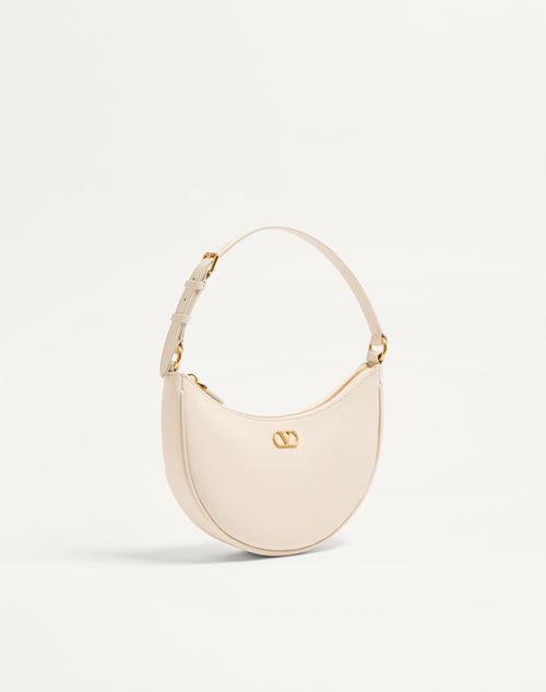 Valentino Garavani - Vlogo Signature Mini Hobo Bag In Grainy Calfskin - Light Ivory - Woman - Shoulder Bags