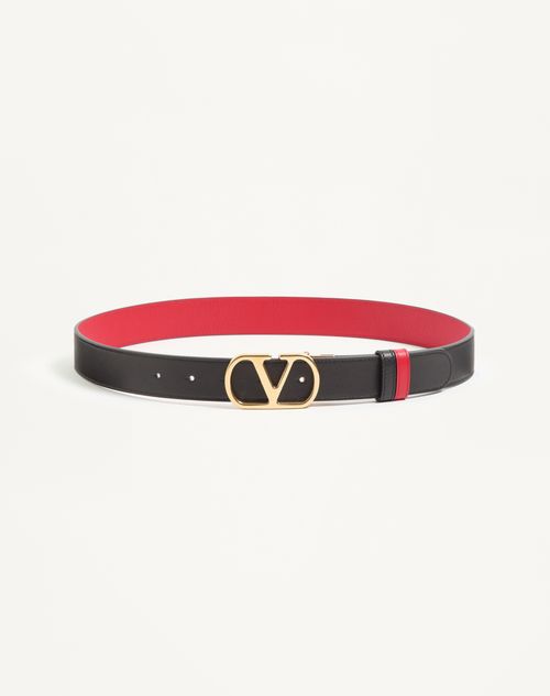 Valentino Garavani - Vlogo Signature Reversible Shiny Calfskin Belt - 30mm / 1.2 In. - Black/pure Red - Woman
