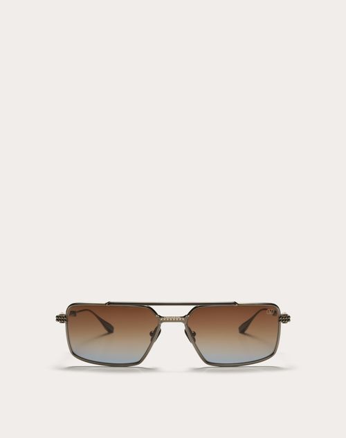 Valentino - Vi - Lunettes Rectangulaires En Métal - Noir/​dégradé Marron À Bleu - Unisexe - Lunettes De Soleil