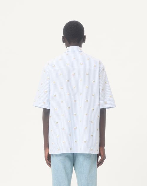 Valentino - Camicia Valentino In Cotone Oxford Con Stampa Le Chat De La Maison - Azzurro/bianco - Uomo - Camicie