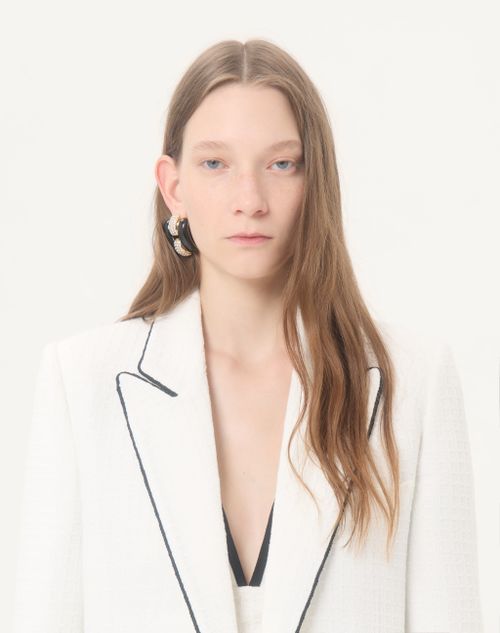 Valentino - Canestrello Cotton Tweed Jacket - Latte/black - Woman - Jackets And Blazers