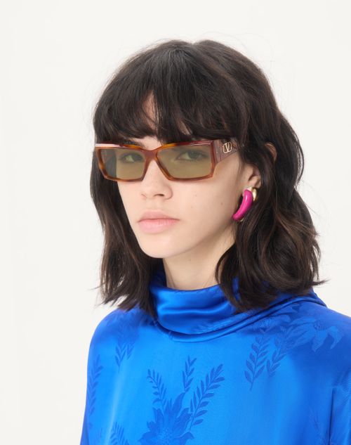 Valentino - Occhiale Rettangolare In Acetato - Havana/verde - Unisex - Occhiali