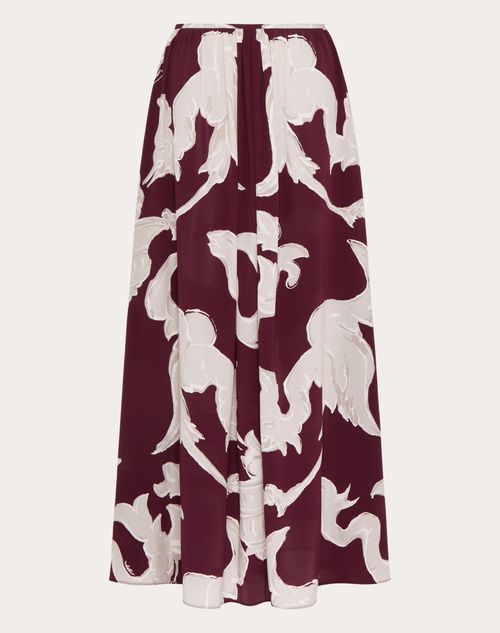 Valentino - Metamorphos Gryphon Allover Crepe De Chine Midi Skirt - Amarone/perla - Woman - Skirts