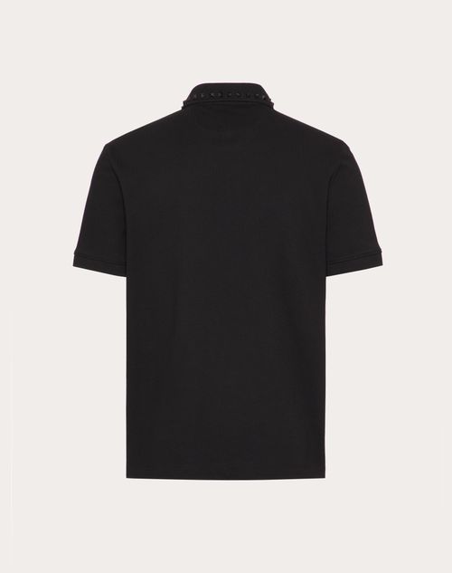 Valentino - Cotton Piqué Polo Shirt With Black Untitled Studs - Black - Man - Tshirts And Sweatshirts