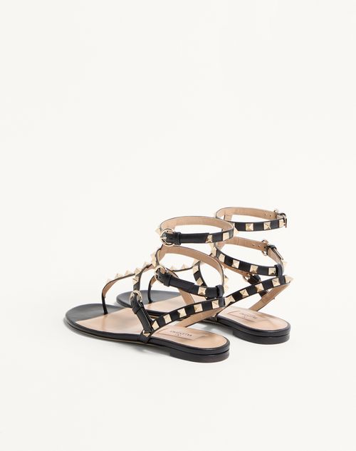 Valentino Garavani - Rockstud Calfskin Flat Flip-flop Sandal - Black - Woman - Sandals