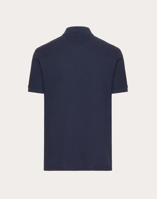Valentino - Polo En Piqué De Coton Avec Élément En V Surpiqué - Bleu Marine - Homme - T-shirts Et Sweat-shirts