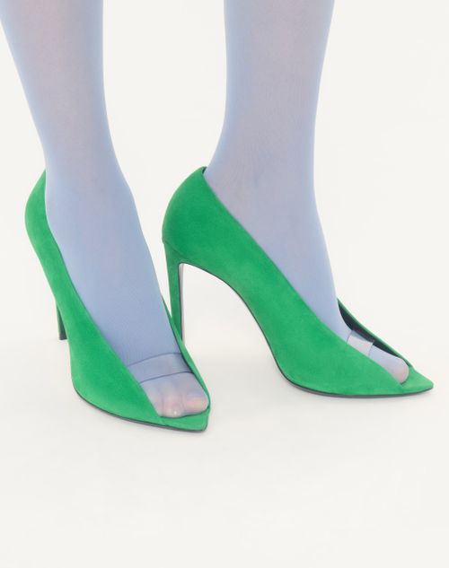 Valentino Garavani - Open Toe Révélé Suede Pumps 105mm - Mint - Woman - Pumps And Slingbacks