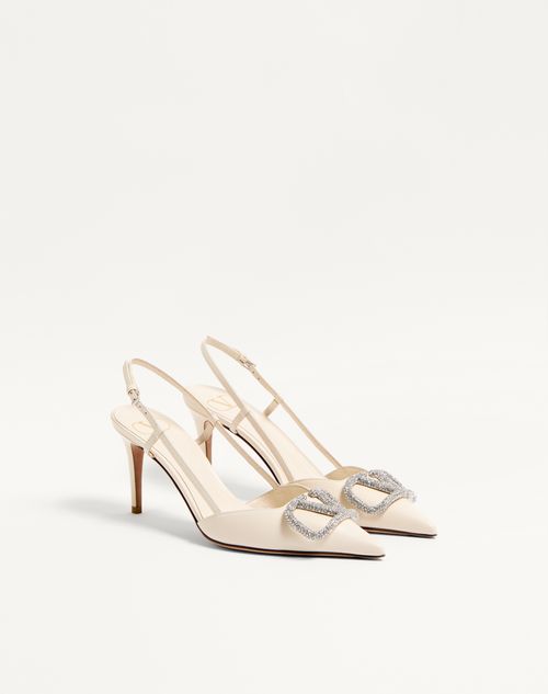 Valentino Garavani - Vlogo Signature Slingpumps Aus Kalbsleder, 80 Mm - Light Ivory/crystal - Frau - Pumps