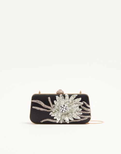 Valentino Garavani - Valentino Garavani Carry Secrets Minaudiere In Satin With Floral Embroidery - Black/crystal - Woman - Clutches