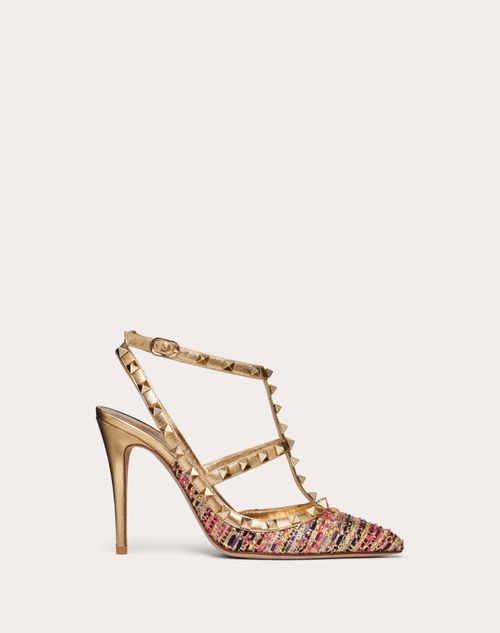 Rockstud Tweed Pump Straps 100mm for Woman in Gold/multicolor | Valentino US