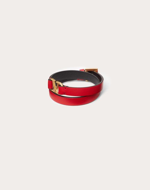 Valentino Garavani - Vlogo Signature Double-strap Bracelet In Calfskin - Pure Red/black - Woman - Bracelets