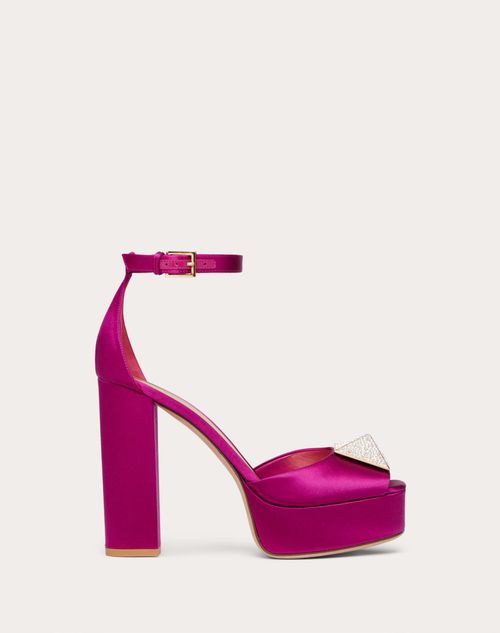 Valentino Garavani - One Stud Open-toe Satin Platform Pump With Stud And Crystals 120mm - Rose Violet/crystal - Woman - Shoes