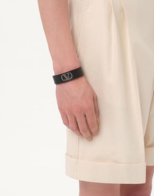 Valentino Garavani - Valentino Garavani Vlogo Signature Leather And Metal Bracelet - Black - Man - Jewelry
