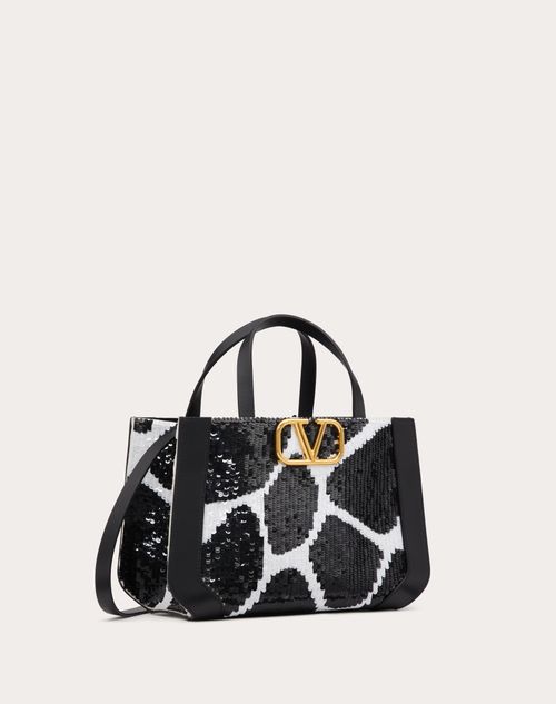 Valentino Garavani - Small Handbag With Sequinned Giraffa Re-edition Motif - Black/white - Woman - Summer Totes - Bags