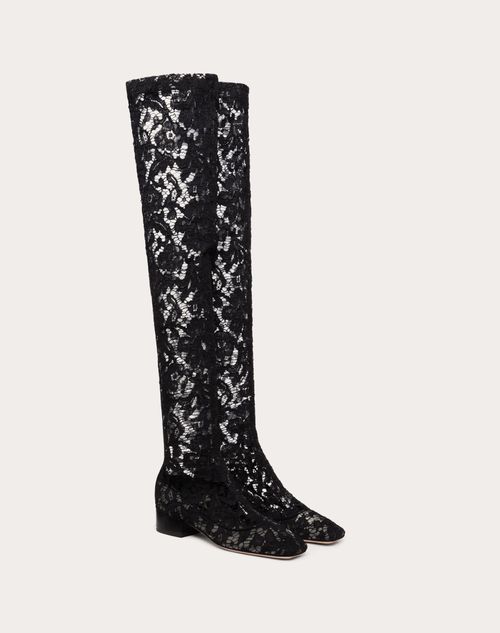 Valentino Garavani - Over-the-knee Lace Boots 30mm - Black - Woman - Shoes