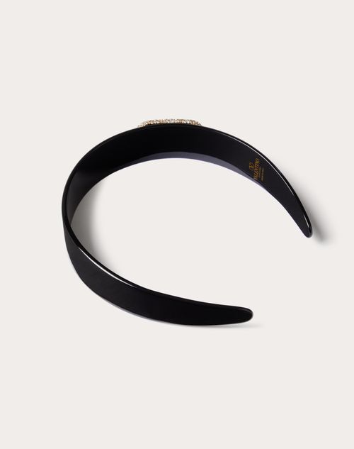 Valentino Garavani - Vロゴ シグネチャー スワロフスキー®クリスタル X メタル X レジン ヘッドバンド - ブラック/ゴールド/クリスタル - ウィメンズ - ヘアーアクセサリー