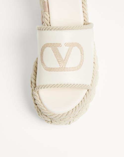 Valentino Garavani - Vlogo Torchon Wedge Slide In Nappa 100mm - Ivory - Woman - Espadrilles And Wedges