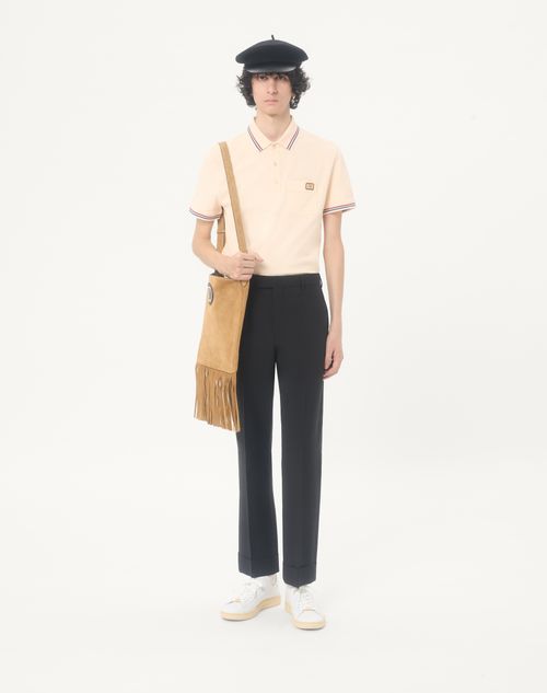 Valentino - Cotton Piqué Polo Shirt With Vlogo Patch - Cream - Man - T-shirts And Sweatshirts